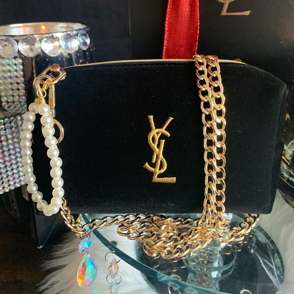 Yves Saint Laurent Handbags - YSL Yves Saint Laurent Velour Cosmetic Bag to Crossbody Purse